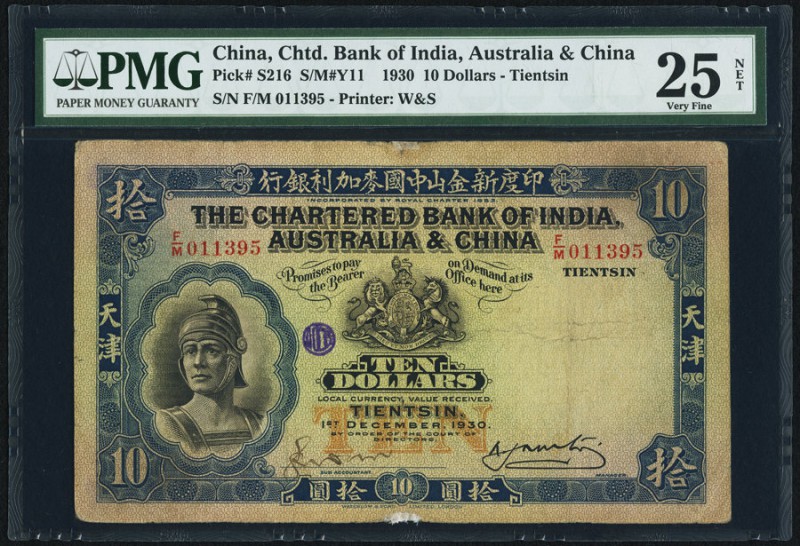China Chartered Bank of India, Australia & China, Tientsin 10 Dollars 1.12.1930 ...