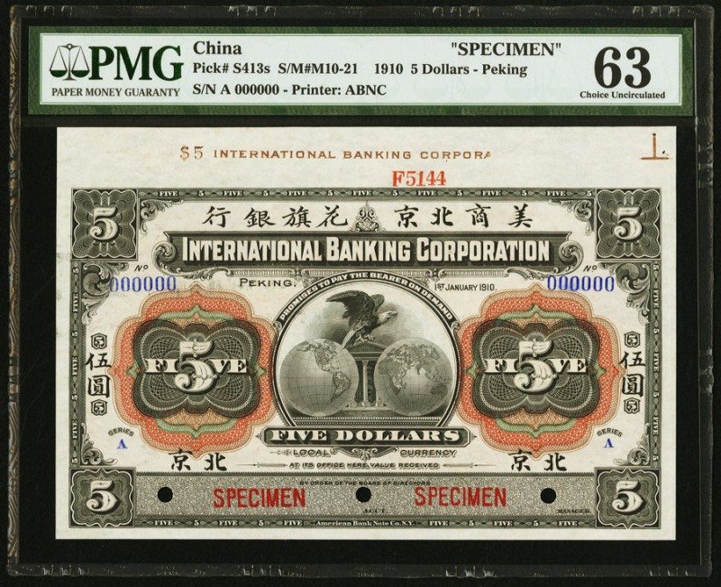 China International Banking Corporation, Peking 5 Dollars 1.1.1910 Pick S413s S/...