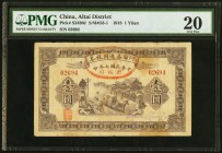 China Altai District 1 Yüan 1918 Pick S2490J S/M#O3-1 PMG Very Fine 20. A rare type in any grade, with a limited circulation scope, as evidenced by it...