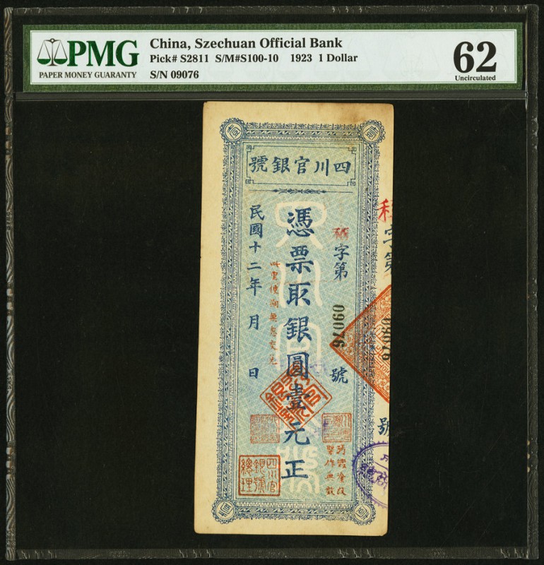 China Szechuan Official Bank 1 Dollar 1923 Pick S2811 S/M#S100-10 PMG Uncirculat...