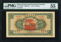 China Kwang Tung Provincial Treasury 10 Dollars 1923 Pick S3903 S/M#K52-3 PMG About Uncirculated 55. A beautiful and conditionally scarce example of t...