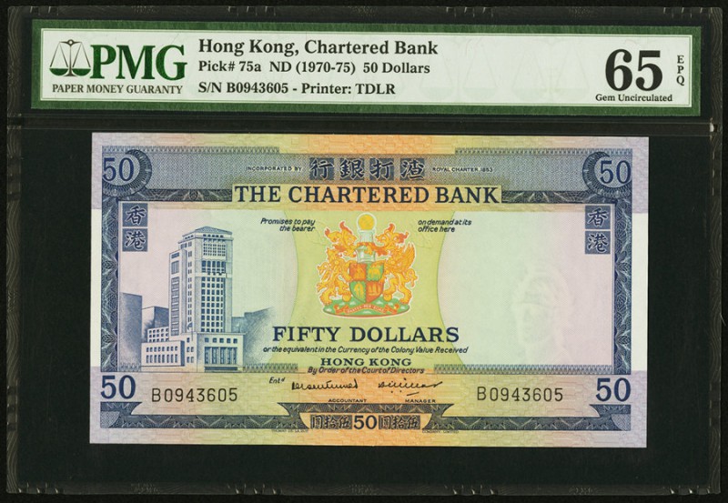 Hong Kong Chartered Bank 50 Dollars ND (1970-75) Pick 75a KNB50 PMG Gem Uncircul...