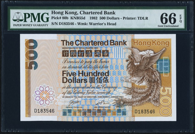 Hong Kong Chartered Bank 500 Dollars 1.1.1982 Pick 80b KNB55b PMG Gem Uncirculat...