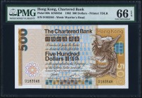 Hong Kong Chartered Bank 500 Dollars 1.1.1982 Pick 80b KNB55b PMG Gem Uncirculated 66 EPQ. An always popular example and the first use of the mythical...