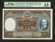 Hong Kong Hongkong & Shanghai Banking Corp. 500 Dollars 11.2.1968 Pick 179e KNB71n PMG About Uncirculated 53. An impressively large sized, high denomi...