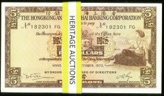 Hong Kong Hongkong & Shanghai Banking Corp. 5 Dollars 31.10.1973 Pick 181f KNB68 Pack of 100 Very Choice Crisp Uncirculated. A well preserved consecut...