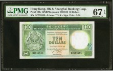Hong Kong Hongkong & Shanghai Banking Corp. 10 Dollars 1.1.1992 Pick 191c KNB78 Solid Serial 5's PMG Superb Gem Unc 67 EPQ. A pleasing solid serial NC...