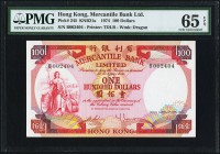 Hong Kong Mercantile Bank Ltd. 100 Dollars 4.11.1974 Pick 245 KNB21a PMG Gem Uncirculated 65 EPQ. An excellent example of this large size note which w...