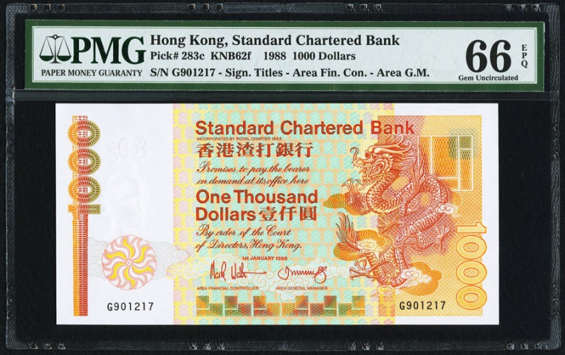 Hong Kong Standard Chartered Bank 1000 Dollars 1.1.1988 Pick 283c KNB62d PMG Gem...