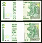 Hong Kong Standard Chartered Bank 10 Dollars 1.1.1993 Pick 284a KNB63 Two Packs of 100 Very Choice Crisp Uncirculated. Prefix A and prefix AA are seen...