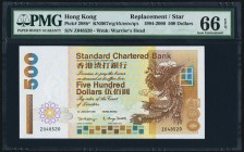 Hong Kong Standard Chartered Bank 500 Dollars 1.1.1999 Pick 288b* KNB67 Replacement PMG Gem Uncirculated 66 EPQ. A second highest denomination example...
