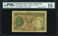 Hong Kong Government of Hong Kong 1 Dollar 1.7.1952 Pick 324Aa KNB15 Super Solid 6's Serial PMG Choice Fine 15. A well circulated example with Super S...