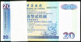 Hong Kong Bank of China (HK) Ltd. 20 Dollars 1994 Pick 329a KNB1 Pack of 100 Very Choice Crisp Uncirculated. Prefix AA is seen on this well preserved ...