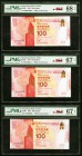 Hong Kong Bank of China (HK) Ltd. 100 Dollars 24.9.2017 Pick 347 KNB5 Six Examples PMG Gem Uncirculated 65 EPQ; 66 EPQ (2); Superb Gem Unc 67 EPQ (2);...