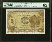 Indonesia Republik Indonesia 400 Rupiah 23.8.1948 Pick 35a PMG Gem Uncirculated 65 EPQ. An unusually choice example of this large format and interesti...