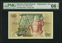 Indonesia Bank Indonesia 1000 Rupiah 1952 Pick 48* Replacement PMG Gem Uncirculated 66 EPQ. A popular Replacement type among collectors and additional...