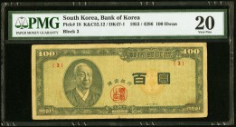 South Korea Bank of Korea 100 Hwan 1953 (4286) Pick 18 K&C52.12 / DK47-1 PMG Very Fine 20. The most elusive year of this design, featuring President S...