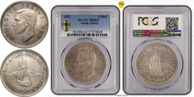 South Africa George VI 1952 Silver 5 Shillings 300th Anniversary of the Founding of Capetown PCGS MS63