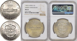 South Africa Elizabeth II (1952-2022) 1960 Silver 5 Shillings 50 Years of the Union of South Africa NGC MS 63