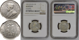 Ceylon George V 1929 Silver 50 Cent NGC AU DETAILS