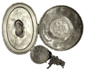China Silver 1911 Dollar Dish, Mounted Dollar, and Sycee Dish