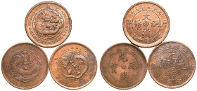 China 1902-1906 Lot of 3 Copper 10 Cashs Various conditions