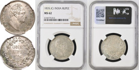 India: British William IV 1835 Silver 1 Rupee With initial NGC MS 62