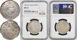 India: British William IV 1835 Silver 1 Rupee With initial NGC MS 62
