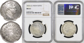 India: British William IV 1835 Silver 1 Rupee With initial NGC MS 61