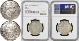 India: British William IV 1835 Silver 1 Rupee With initial NGC MS 61