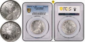 India: British Victoria 1862 C or B Silver 1 Rupee PCGS MS63