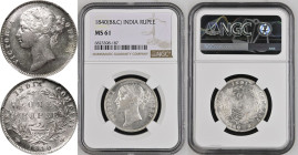 India: British Victoria 1840 B Silver 1 Rupee NGC MS 61