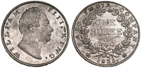 India: British William IV 1835 Silver 1 Rupee With initial
