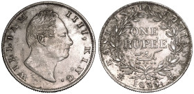 India: British William IV 1835 Silver 1 Rupee With initial
