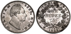 India: British William IV 1835 Silver 1 Rupee With initial