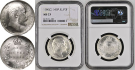 India: British Edward VII 1906 Silver 1 Rupee NGC MS 63