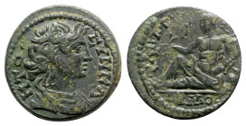 Time of Marcus Aurelius (161-180). Lydia, Tabala. Pseudo-autonomous issue. Æ (21mm, 6.67g, 6h). Draped bust of Senate r. R/ River-god Hermos reclining...
