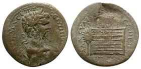 Septimius Severus (193-211). Pontus, Amasia. Æ (31mm, 15.24g, 6h), year 209 ? (AD 206/7). Laureate, draped and cuirassed bust r. R/ Altar of Zeus Stra...