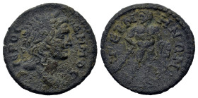 Time of Septimius Severus (193-211). Mysia, Germe. Pseudo-autonomous. IEΡOC ΔHMOC. Head of Demos r. Æ (19.2mm,3g). R/ ΓEΡMHNΩN. Herakles, naked, stand...