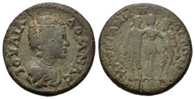 Julia Domna (Augusta, 193-217). Moesia Inferior, Marcianopolis. Æ Tetrassarion (22.8mm,7.4g). Draped bust of Julia Domna r. R/ The Three Graces standi...