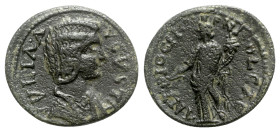 Julia Domna (Augusta, 193-217). Pisidia, Antioch. Æ (24mm, 5.06g, 6h). Draped bust r. R/ Tyche standing l., holding branch and cornucopia. SNG BnF 112...