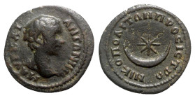 Caracalla (Caesar, 196-198). Moesia Inferior, Nicopolis ad Istrum. Æ (18mm, 2.45g, 2h). Bare head r. R/ Crescent and star. Cf. Varbanov 2998. Near EF
