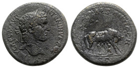 Caracalla (198-217). Pisidia, Antioch. Æ (33mm, 26.14g, 6h). Laureate head r. R/ She-wolf standing r., suckling the twins Romulus and Remus. SNG BnF 1...