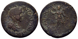 Caracalla (198-217). Æ (25.6mm,12.6g). Diocaesarea, Cilicia. Laureate, draped and cuirassed bust r.; countermark: eagle within incuse oval. R/ Nike st...