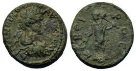 Caracalla (198-217). Macedon, Thessalonica. Æ (17,7mm 5,50g). Laureate, draped and cuirassed bust r., R/ Kabeiros standing facing, holding rhyton and ...
