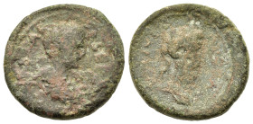Geta (Caesar, 198-209). Macedon, Cassandraea. Æ (20mm, 6,90g, 7h). Bareheaded, draped, and cuirassed bust r. R/ Head of Zeus-Ammon r. AMNG III 15; Var...