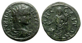 Geta (198-211). Moesia Inferior, Odessus. Æ (26mm, 9.16g, 1h). Laureate, draped and cuirassed bust r. R/ The Great God of Odessus standing facing, wea...