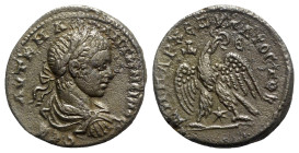 Elagabalus (218-222). Seleucis and Pieria, Antioch. Tetradrachm (26mm, 12.21g, 11h). Laureate, draped and cuirassed bust r. R/ Eagle standing facing, ...