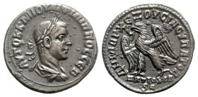 Philip I (244-249). Seleucis and Pieria, Antioch. BI Tetradrachm (26.5mm, 12.94g, 6h), AD 249. Laureate, draped and cuirassed bust r. R/ Eagle standin...