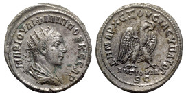 Philip II (Caesar, 244-247). Seleucis and Pieria, Antioch. AR Tetradrachm (27mm, 14.49g, 6h), AD 247. Radiate, draped and cuirassed bust r. R/ Eagle s...